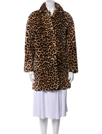 Sandro Leather Animal Print Fur Coat