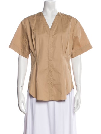 Sandro V-Neck Short Sleeve Button-Up Top