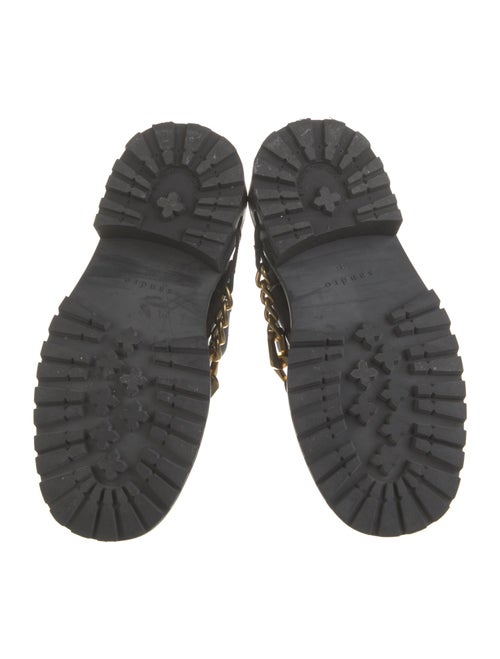 Sandro Leather Chain-Link Accents Combat Boots