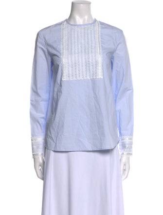 Sandro Striped Crew Neck Button-Up Top