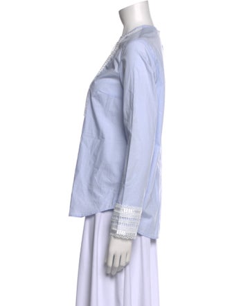 Sandro Striped Crew Neck Button-Up Top