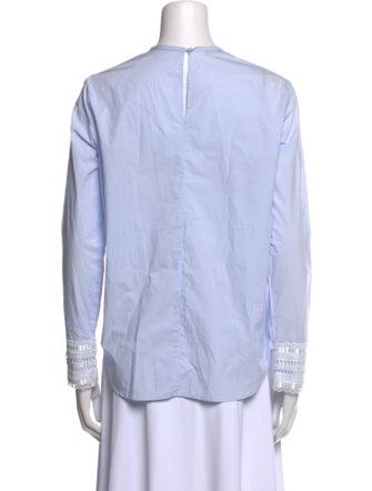 Sandro Striped Crew Neck Button-Up Top