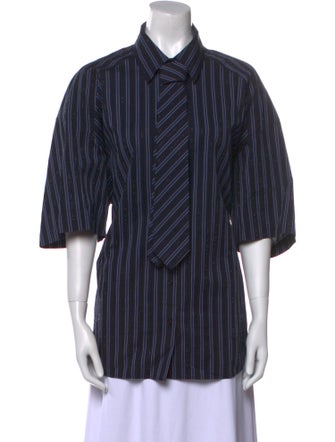 Sandro Striped Three-Quarter Sleeve Button-Up Top