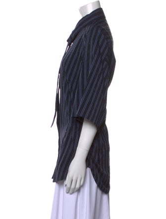 Sandro Striped Three-Quarter Sleeve Button-Up Top