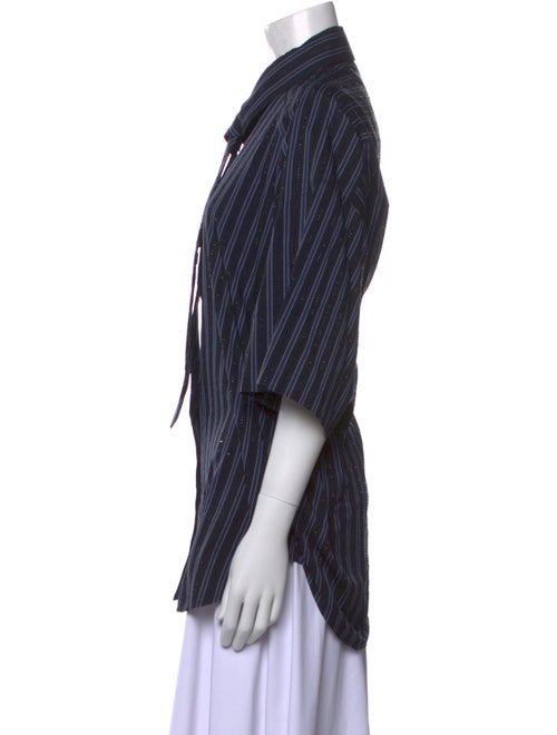 Sandro Striped Three-Quarter Sleeve Button-Up Top