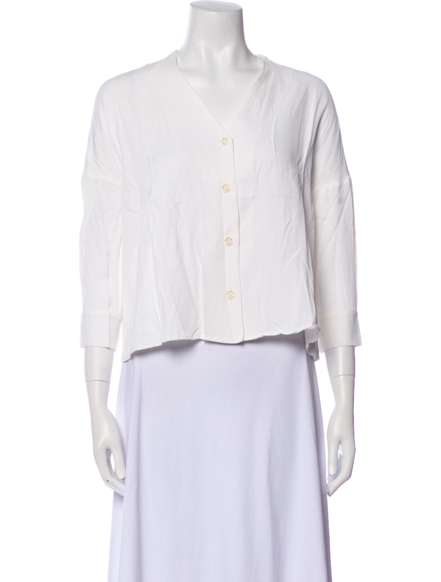 Sandro V-Neck Three-Quarter Sleeve Crop Top