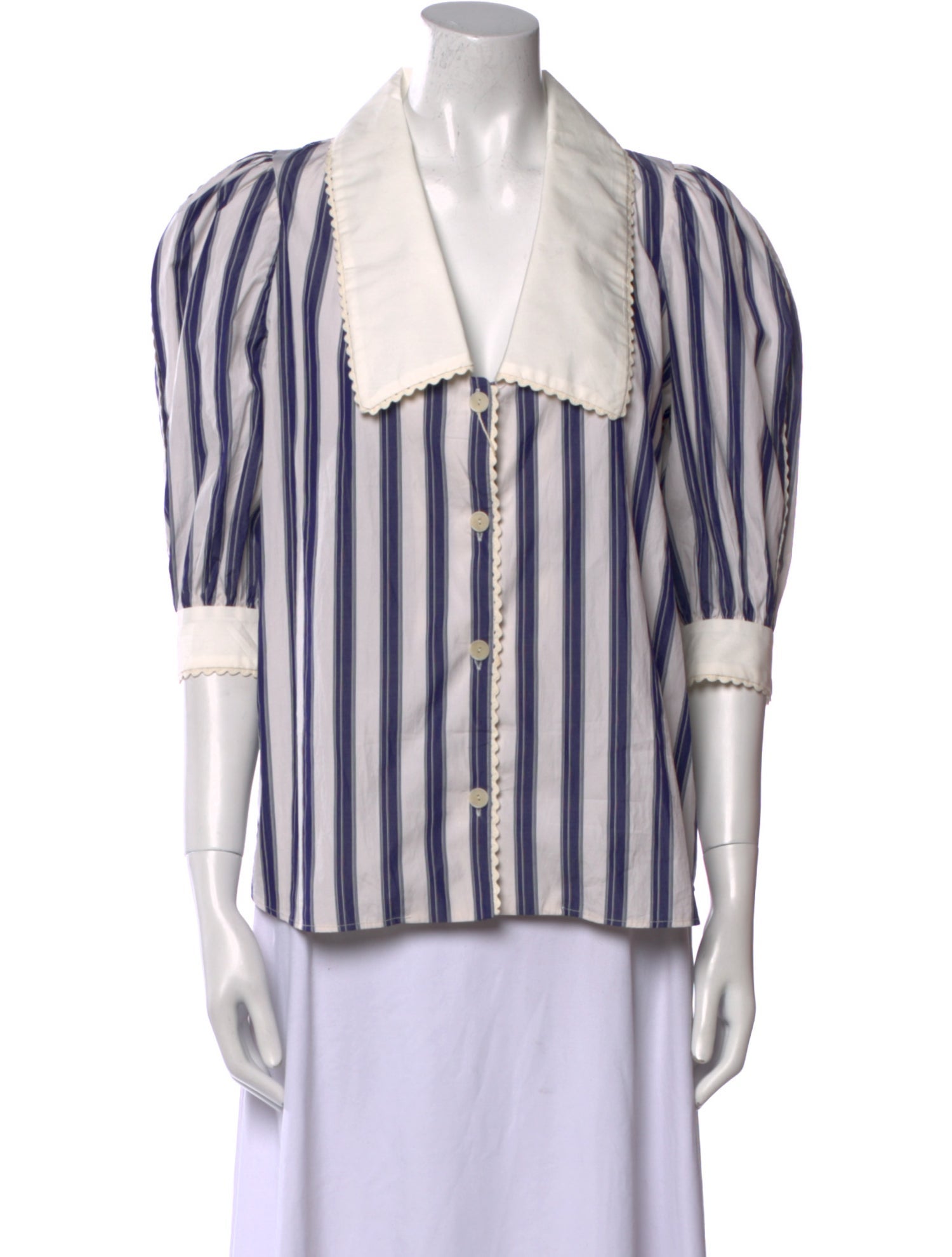 Sandro Striped Three-Quarter Sleeve Button-Up Top