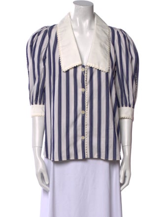 Sandro Striped Three-Quarter Sleeve Button-Up Top