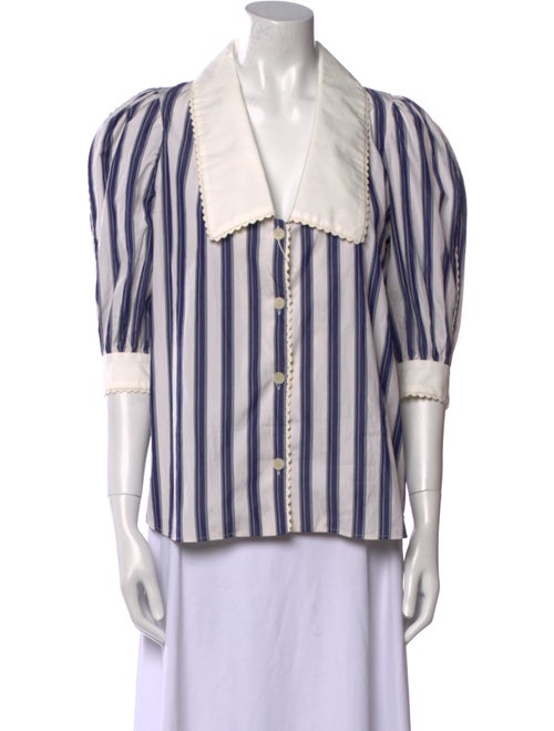 Sandro Striped Three-Quarter Sleeve Button-Up Top