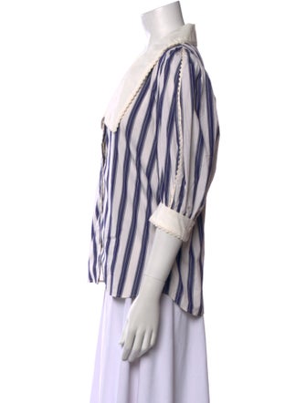 Sandro Striped Three-Quarter Sleeve Button-Up Top