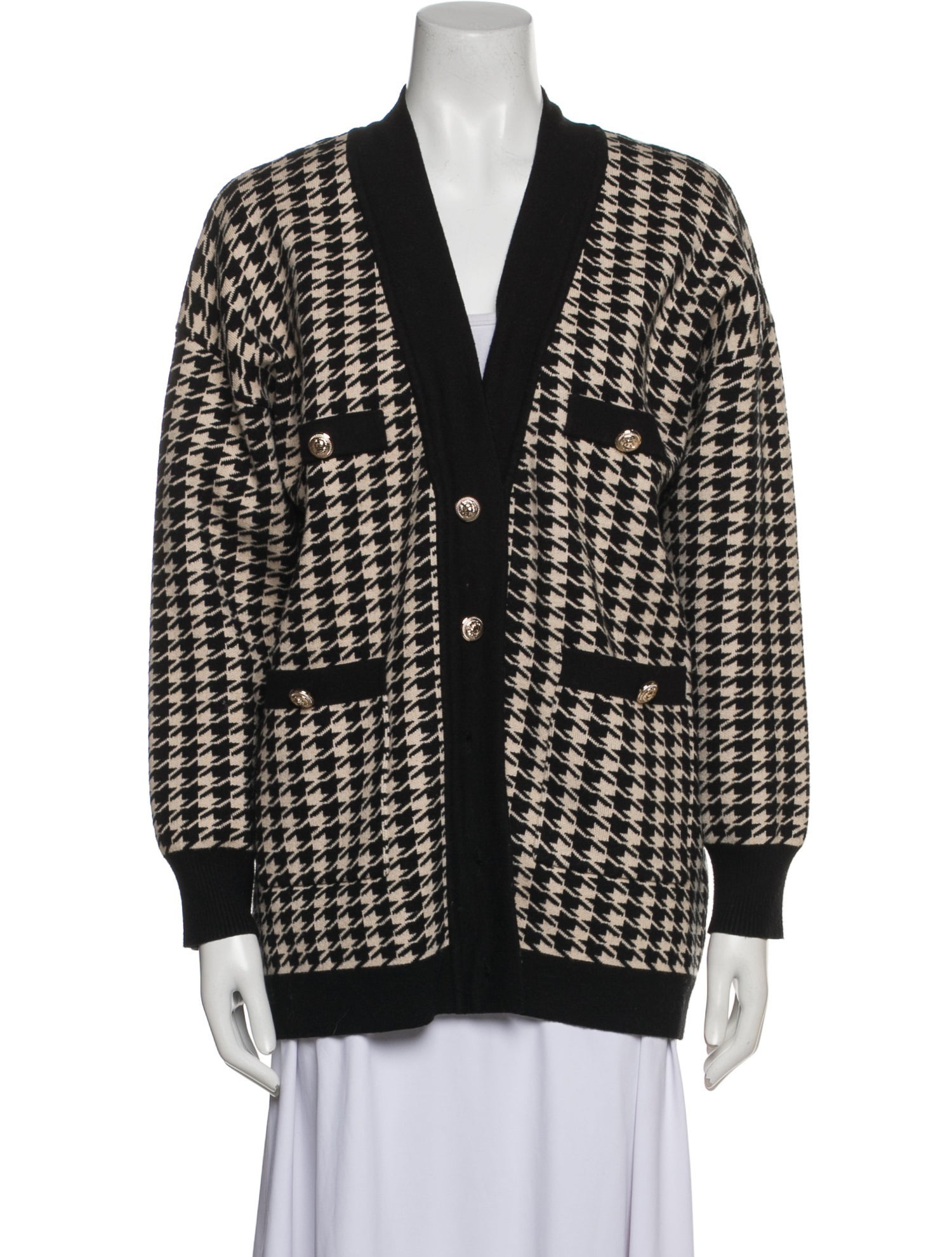Sandro Houndstooth Print V-Neck Sweater