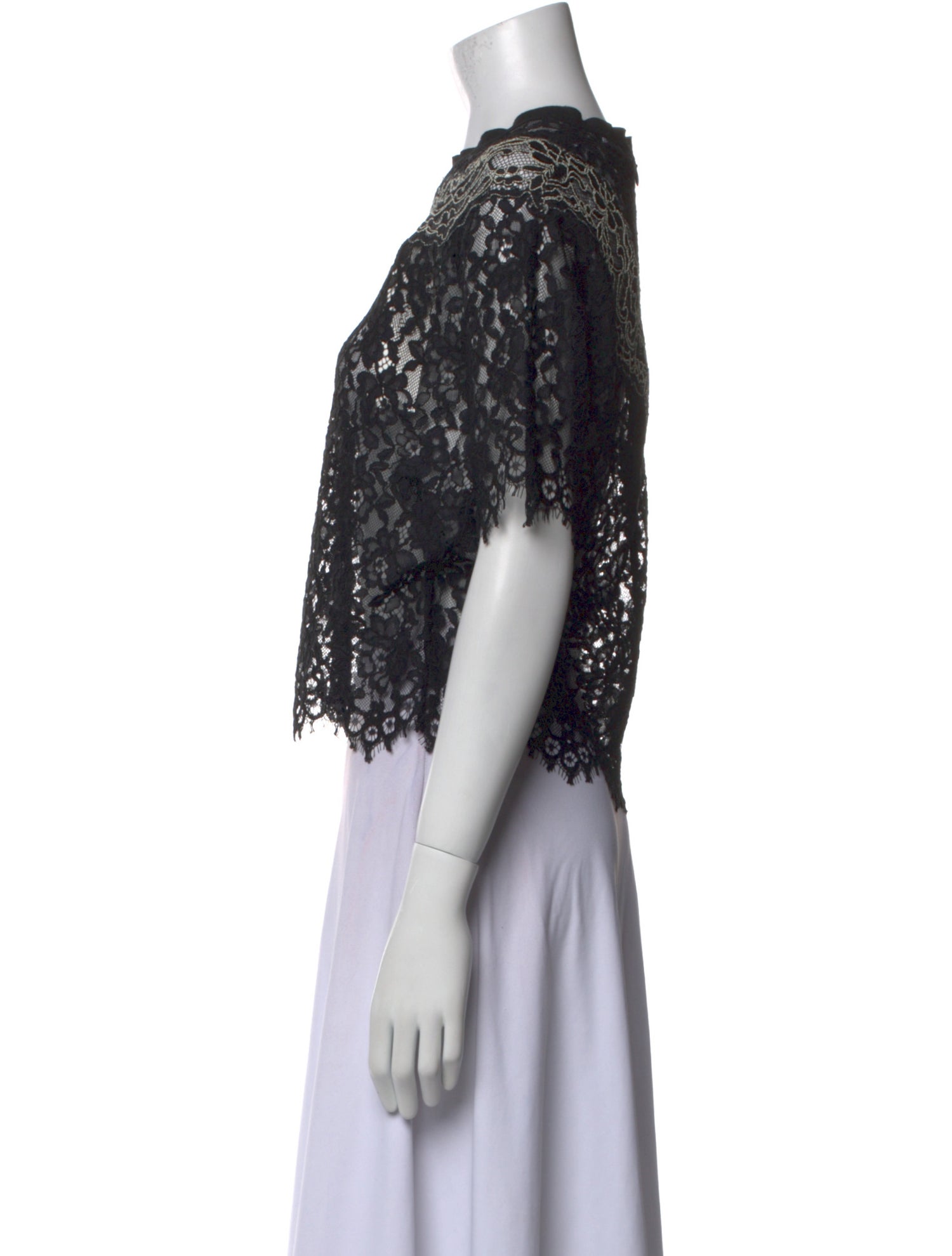 Sandro Lace Pattern Crew Neck Crop Top