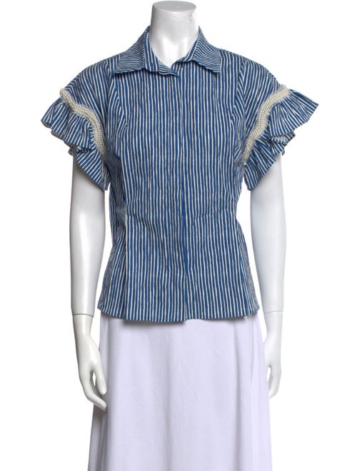 Sandro Striped Short Sleeve Button-Up Top
