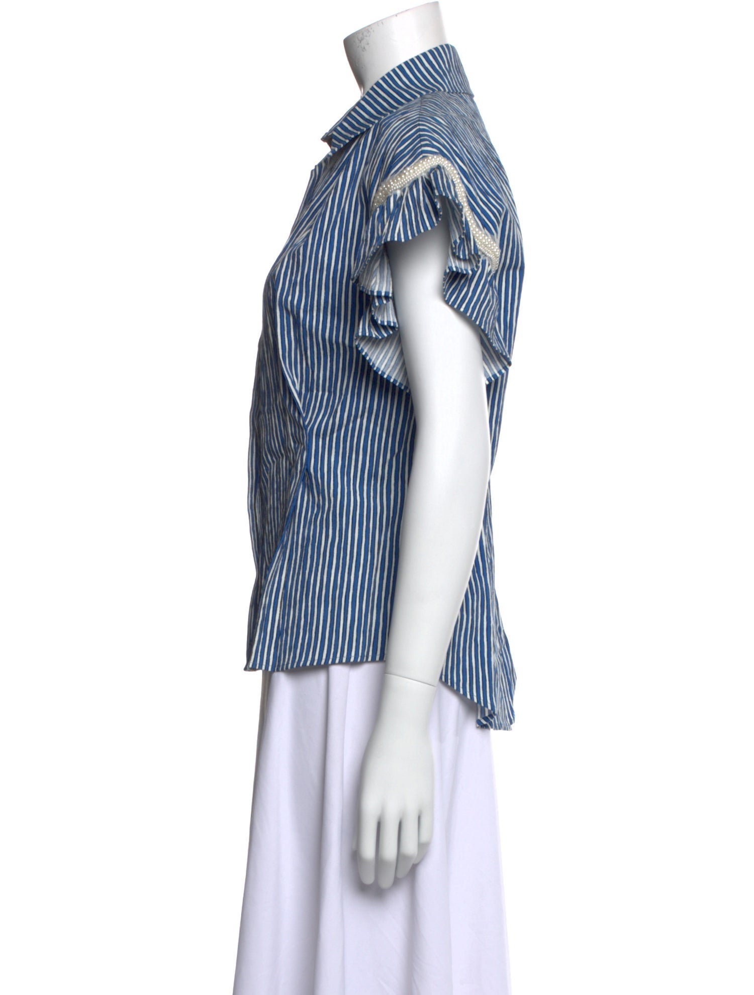 Sandro Striped Short Sleeve Button-Up Top