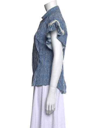 Sandro Striped Short Sleeve Button-Up Top