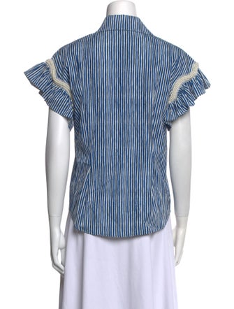 Sandro Striped Short Sleeve Button-Up Top