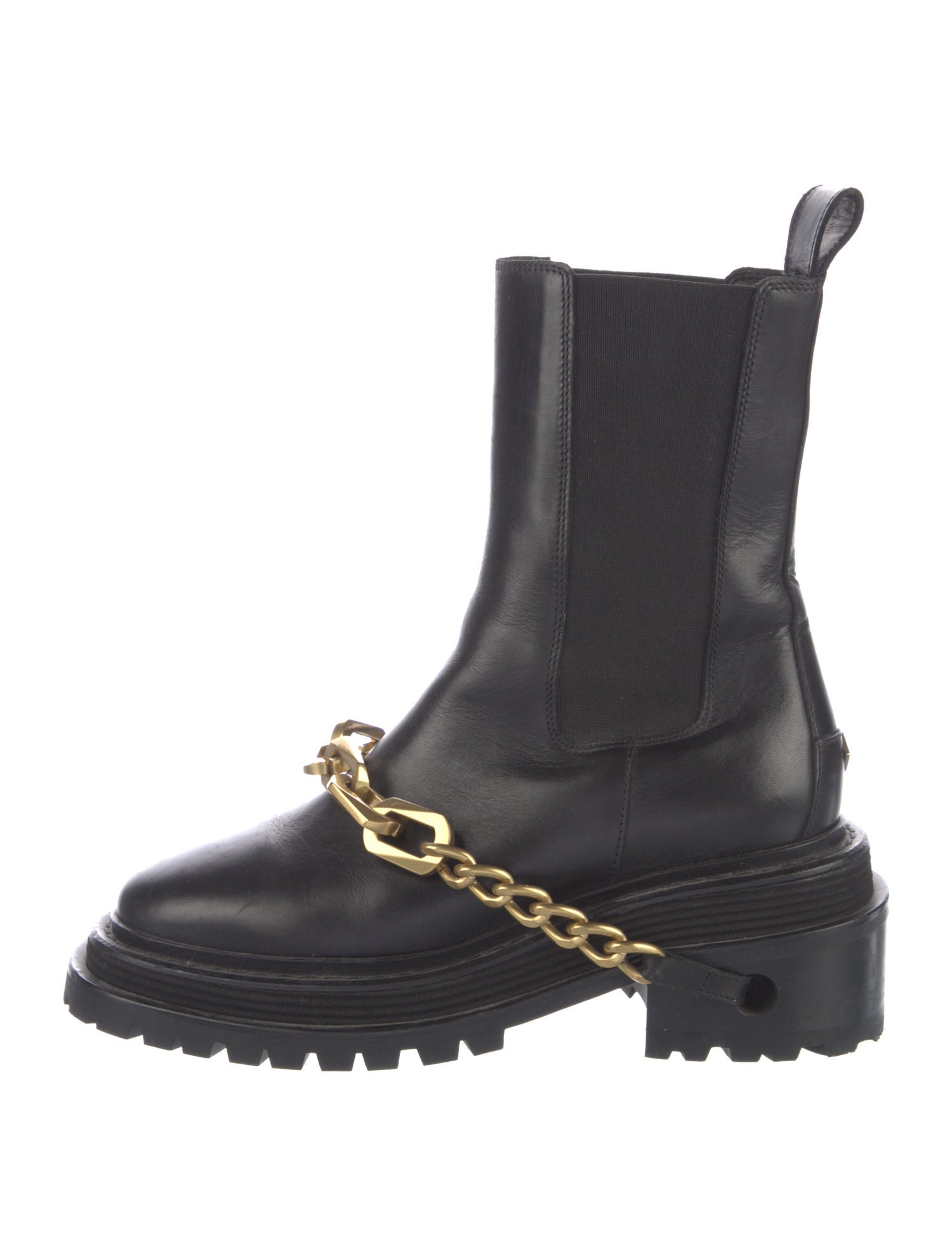 Sandro Leather Chain-Link Accents Chelsea Boots
