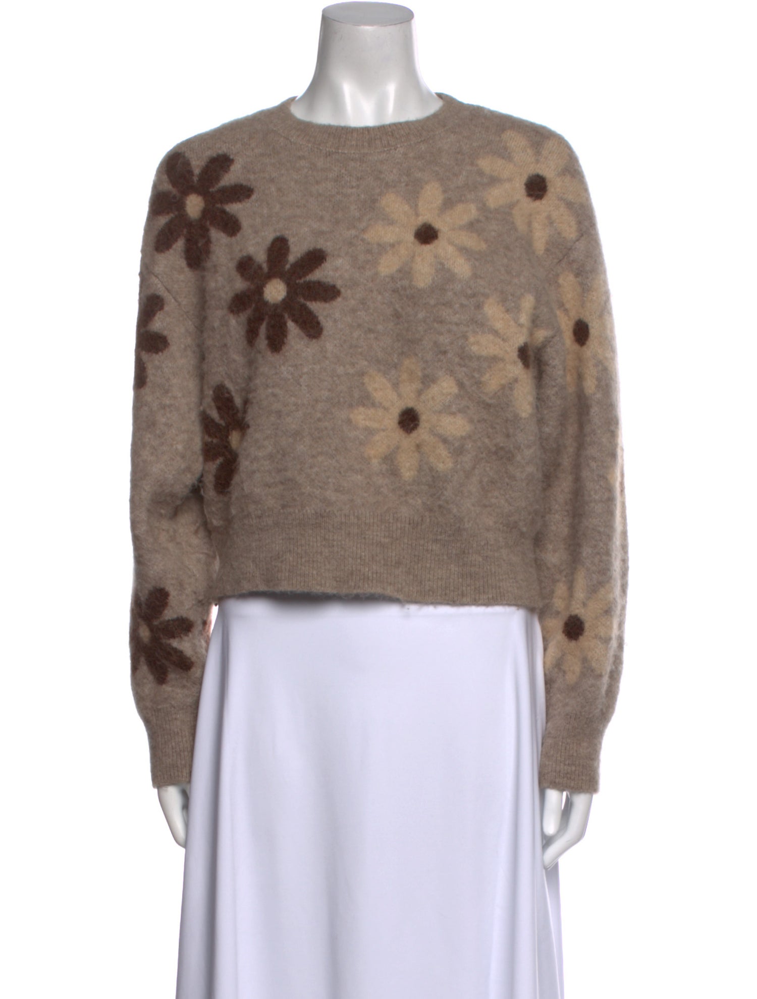 Sandro Floral Print Crew Neck Sweater
