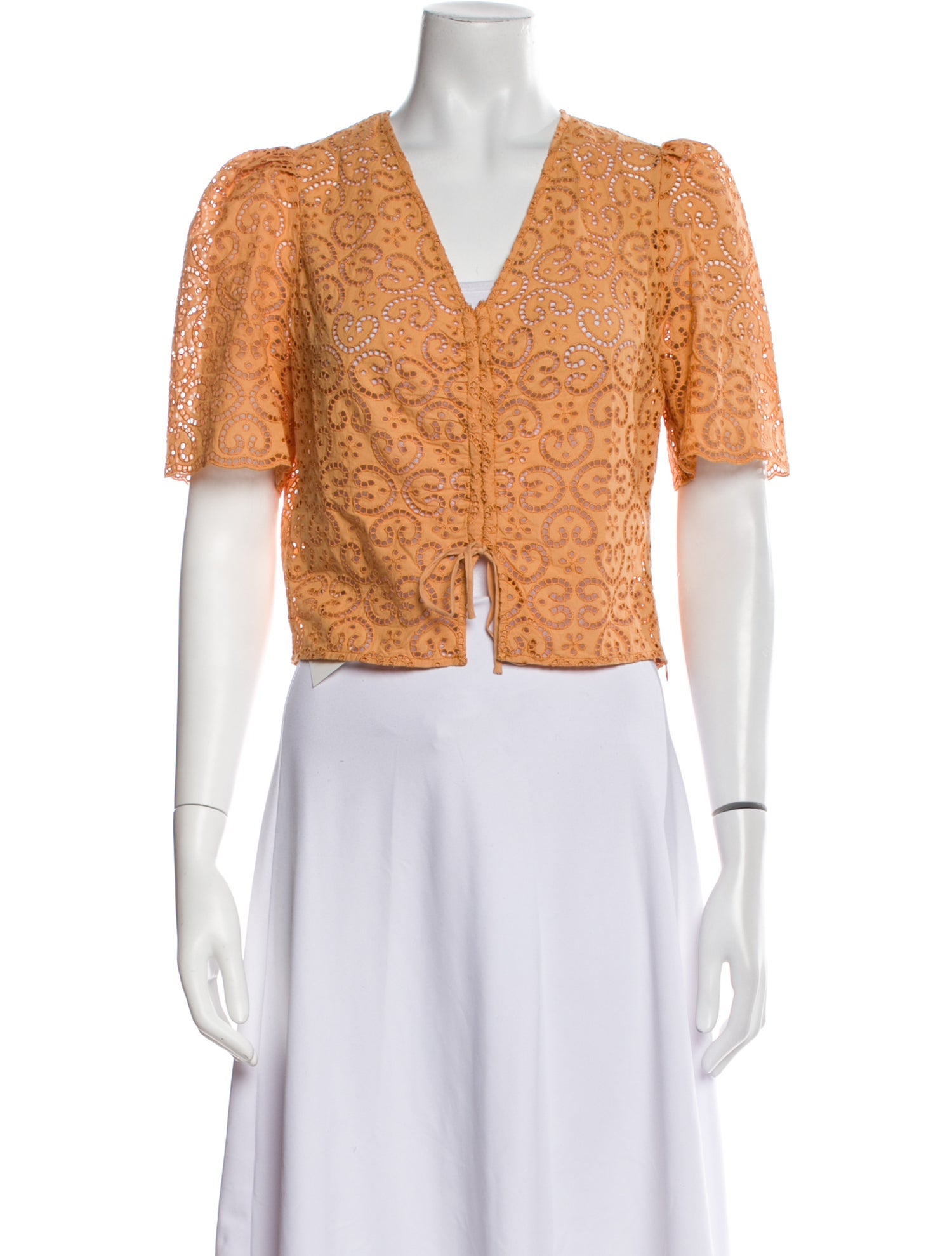 Sandro Lace Pattern V-Neck Crop Top