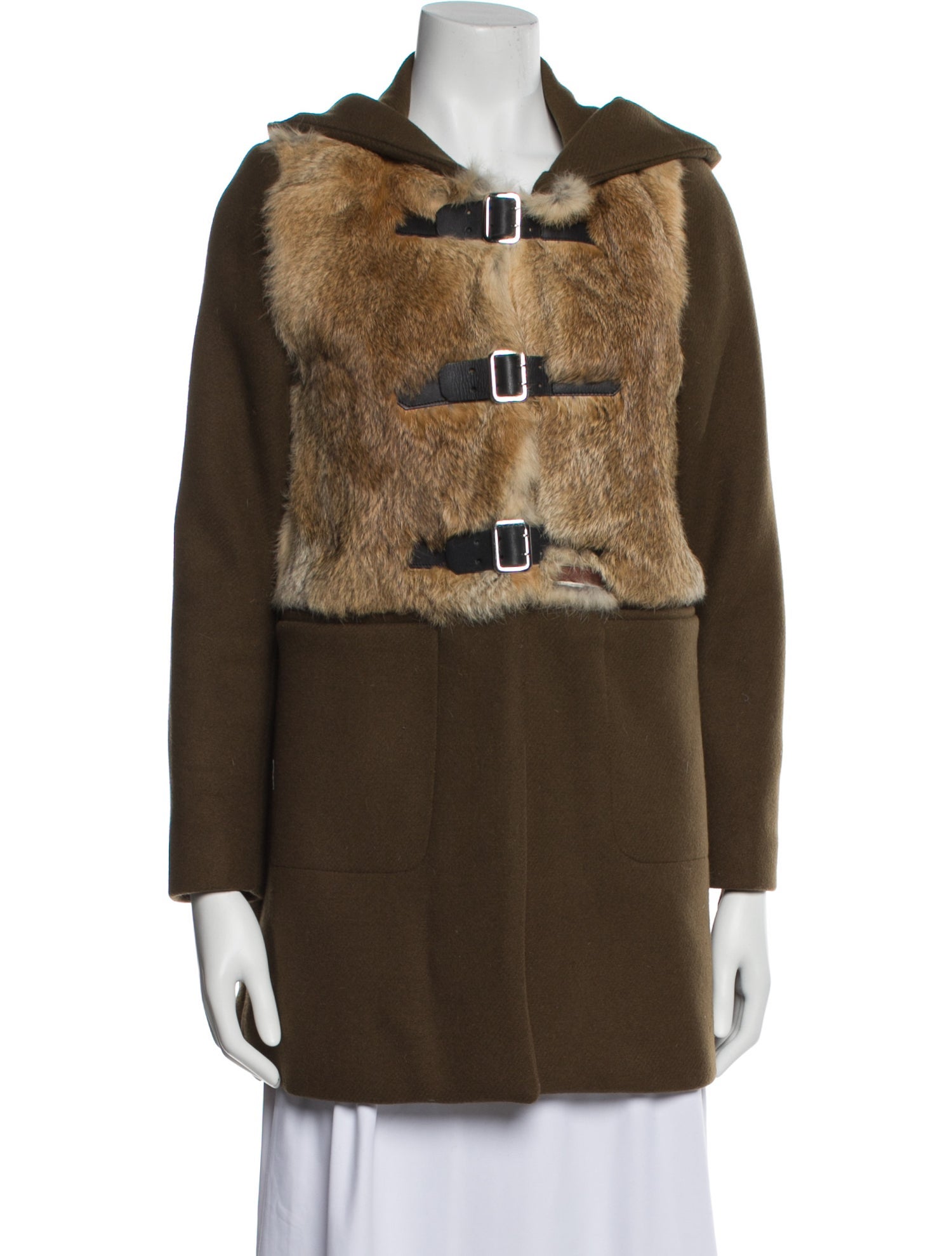Sandro Wool Fur Coat