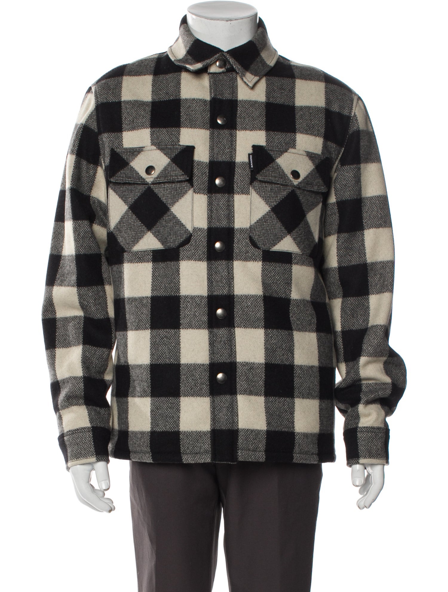 Sandro Wool Plaid Print Puffer Coat