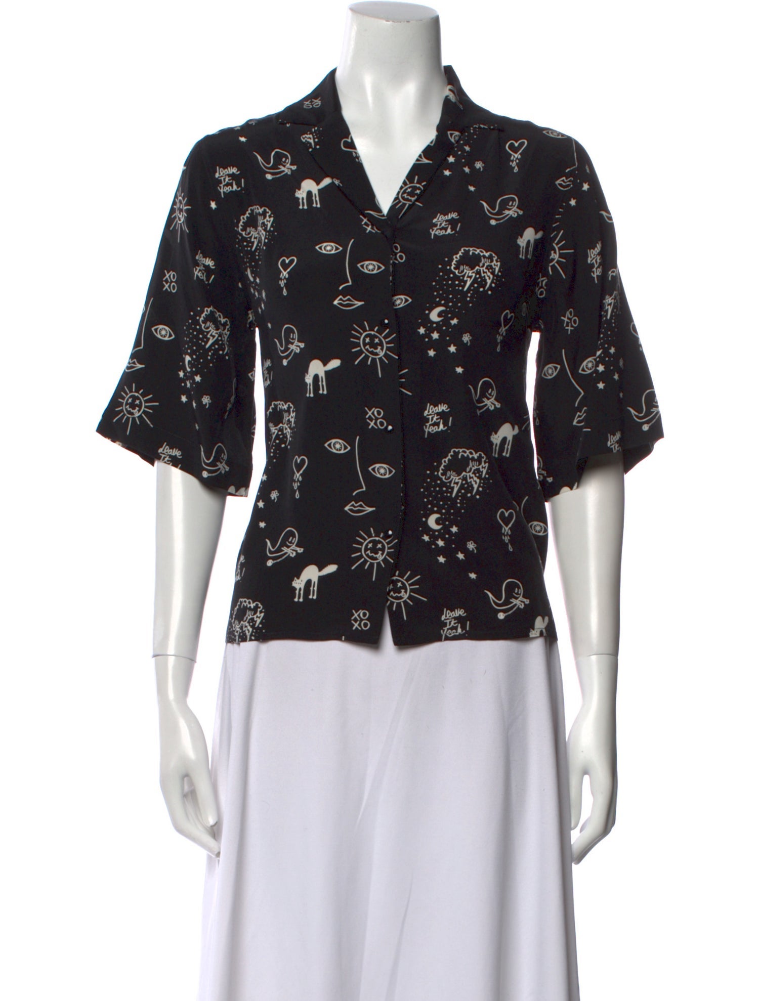 Sandro Silk Printed Button-Up Top