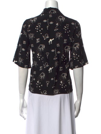 Sandro Silk Printed Button-Up Top