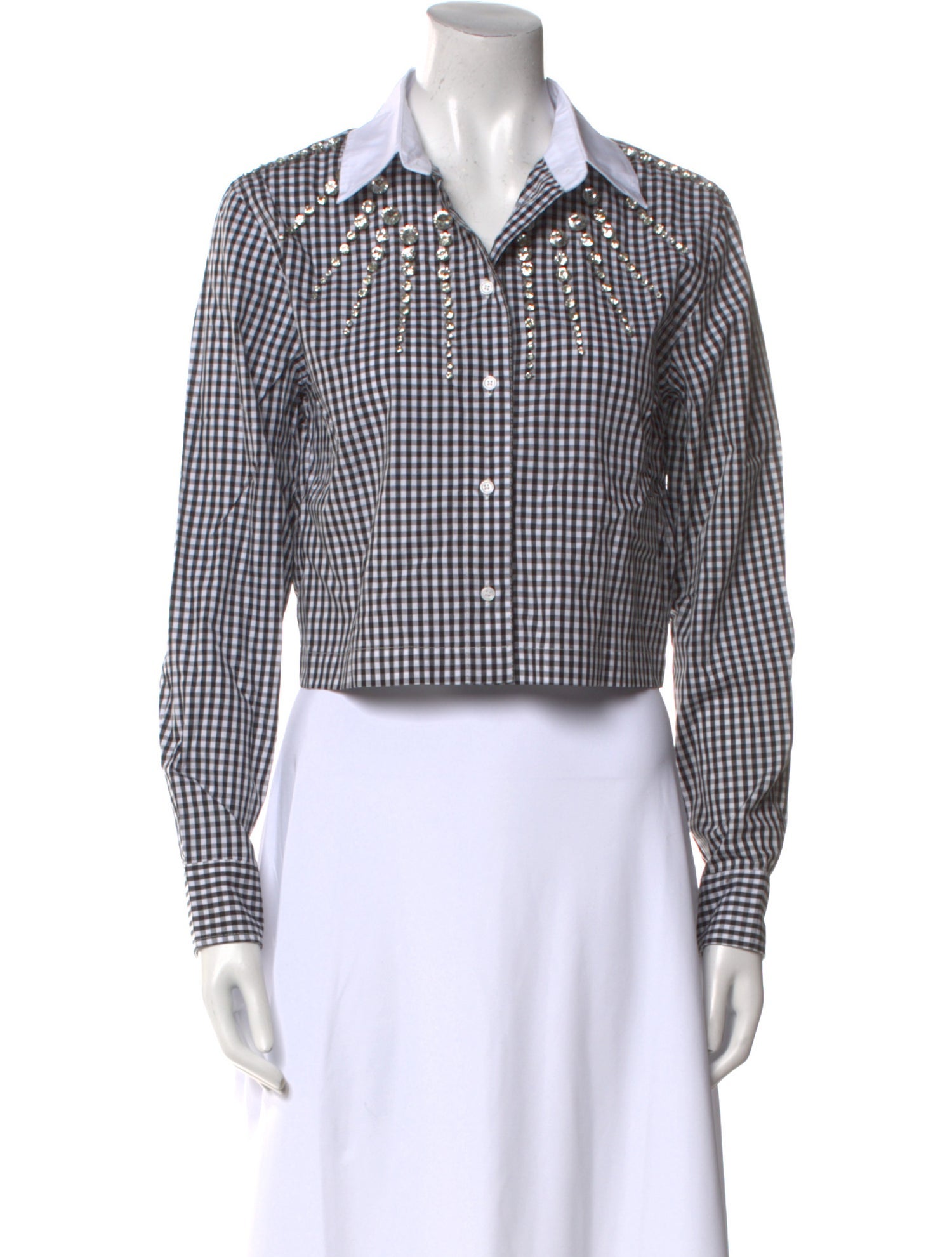 Sandro Plaid Print Long Sleeve Crop Top w/ Tags