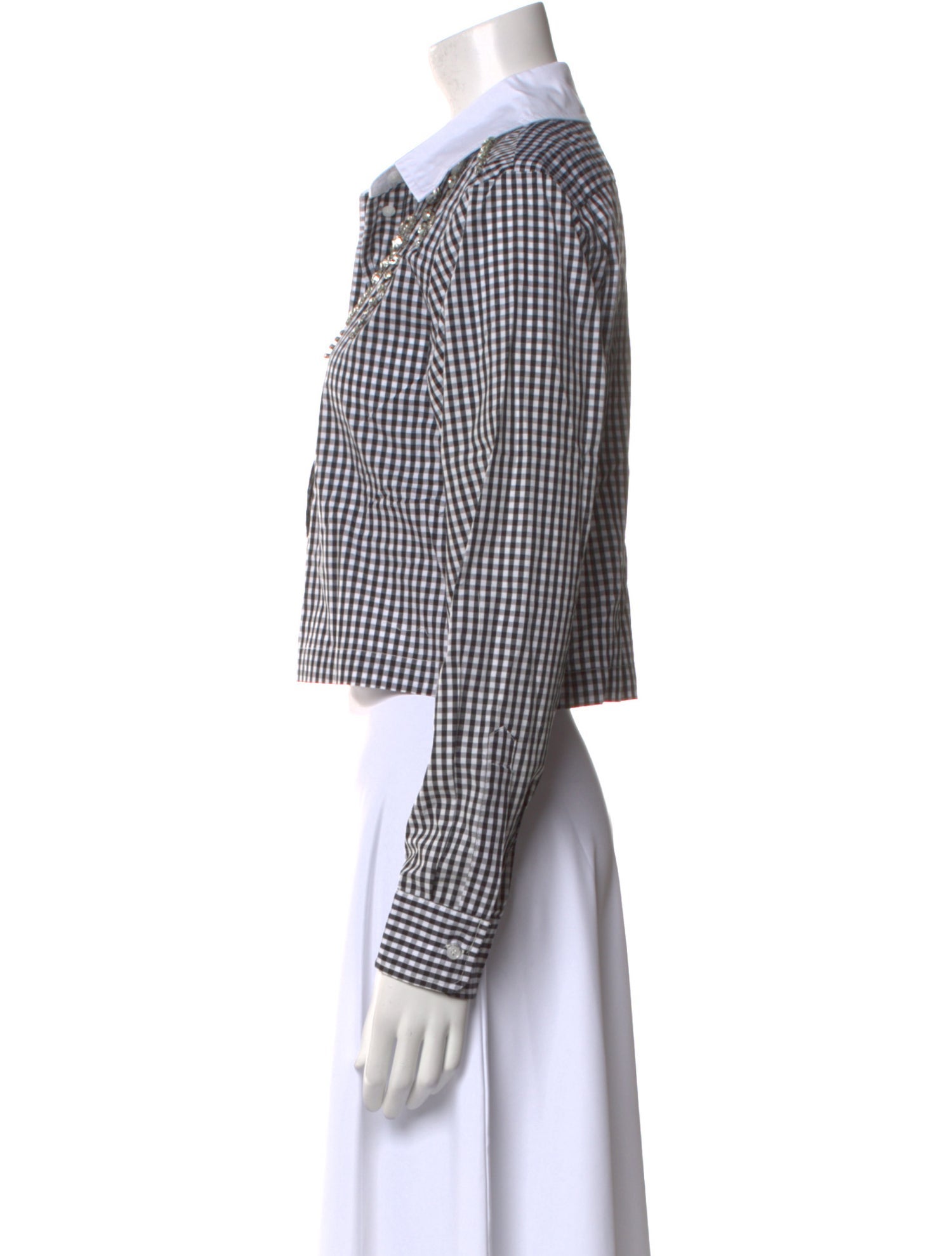 Sandro Plaid Print Long Sleeve Crop Top w/ Tags