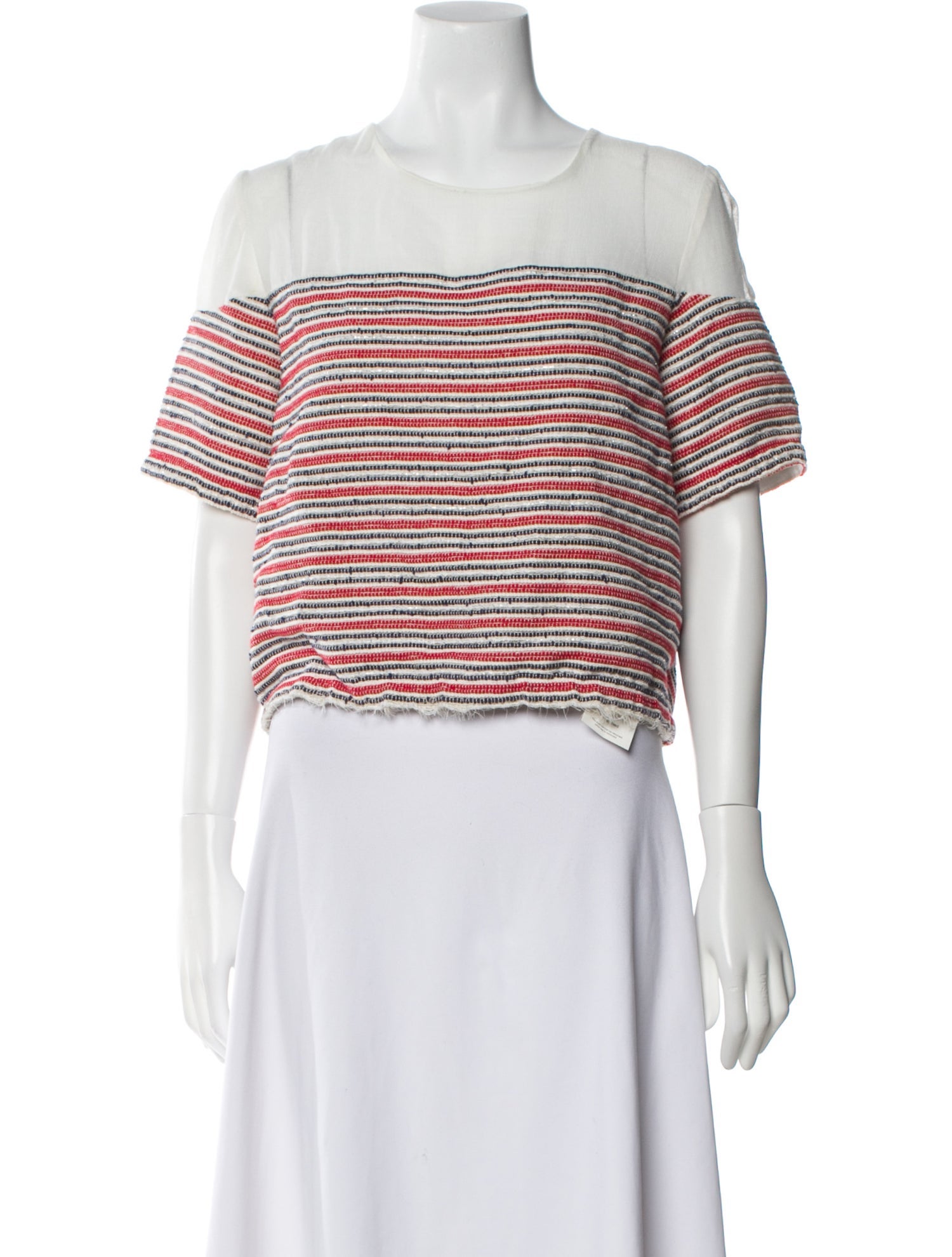 Sandro Striped Crew Neck Crop Top