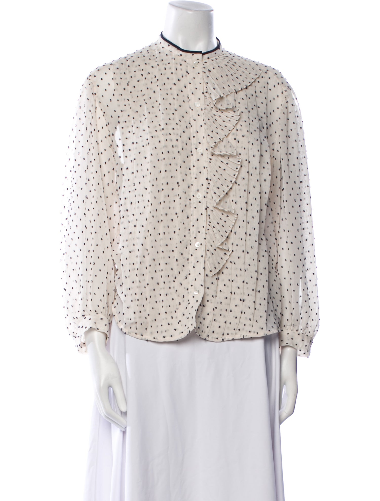Sandro Printed Mock Neck Button-Up Top