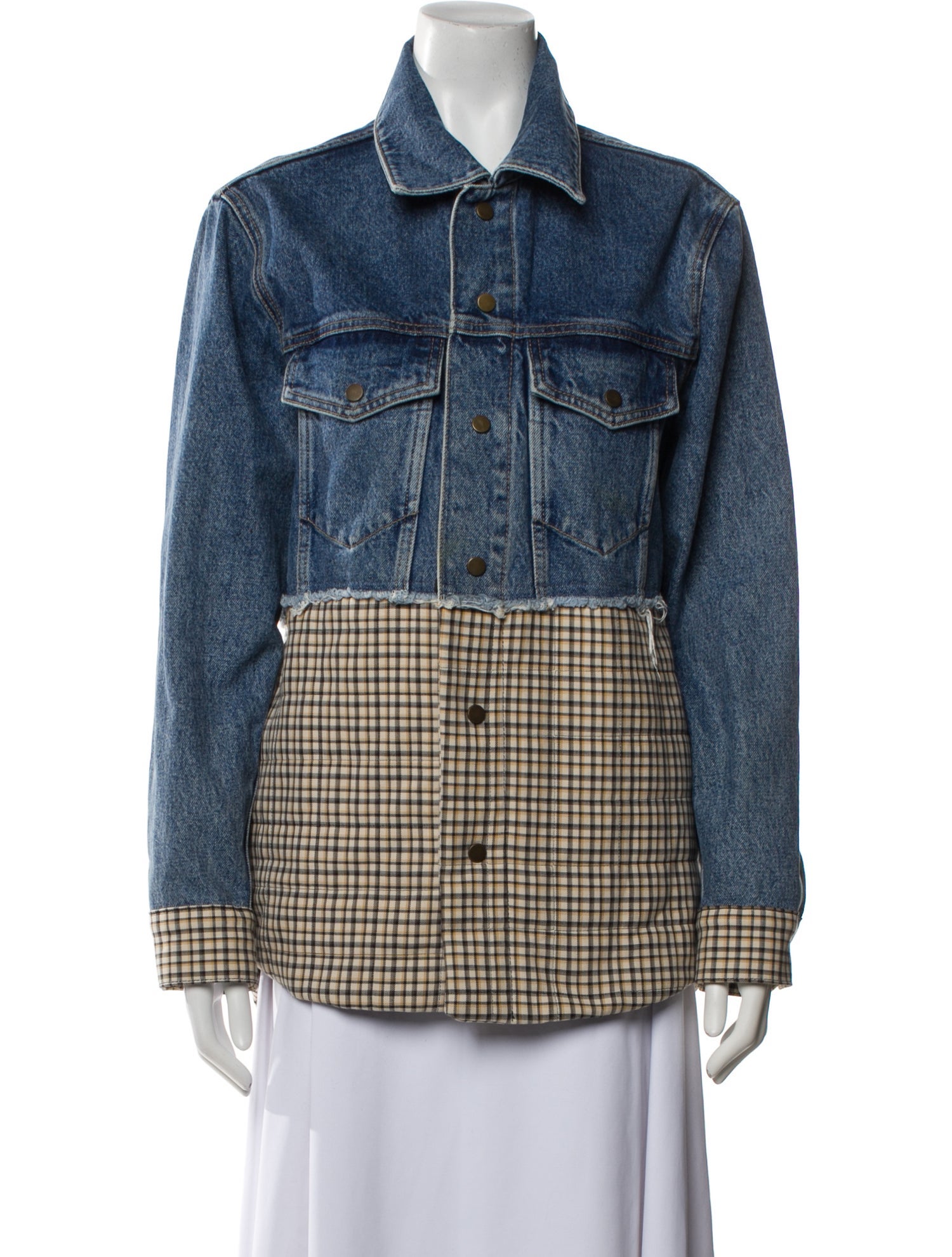 Sandro Plaid Print Denim Jacket