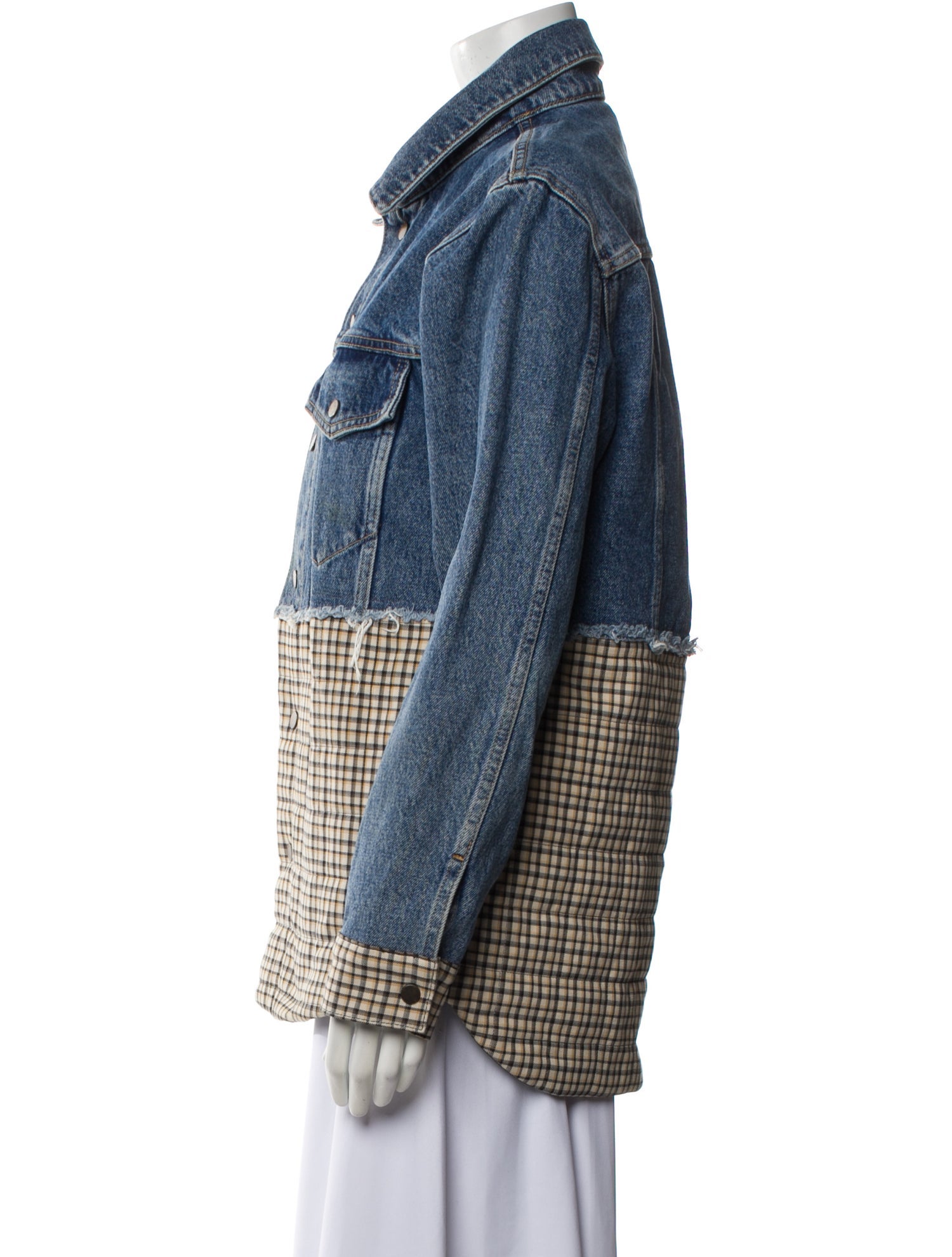 Sandro Plaid Print Denim Jacket