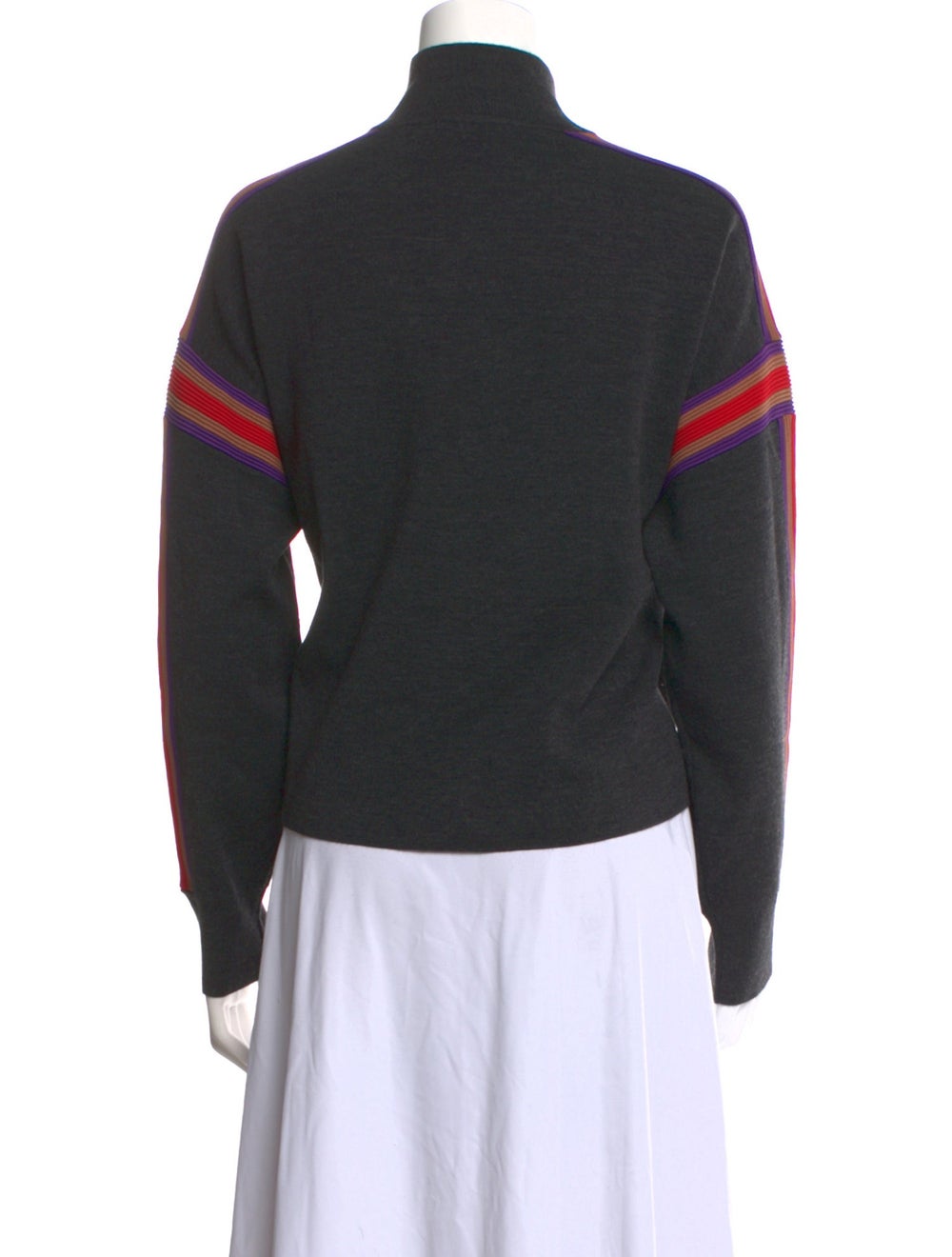 Sandro Wool Pullover Grey Striped Embroidered Acc… - image 3