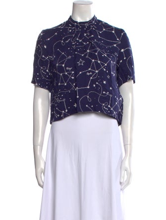 Sandro Floral Print Mock Neck Crop Top