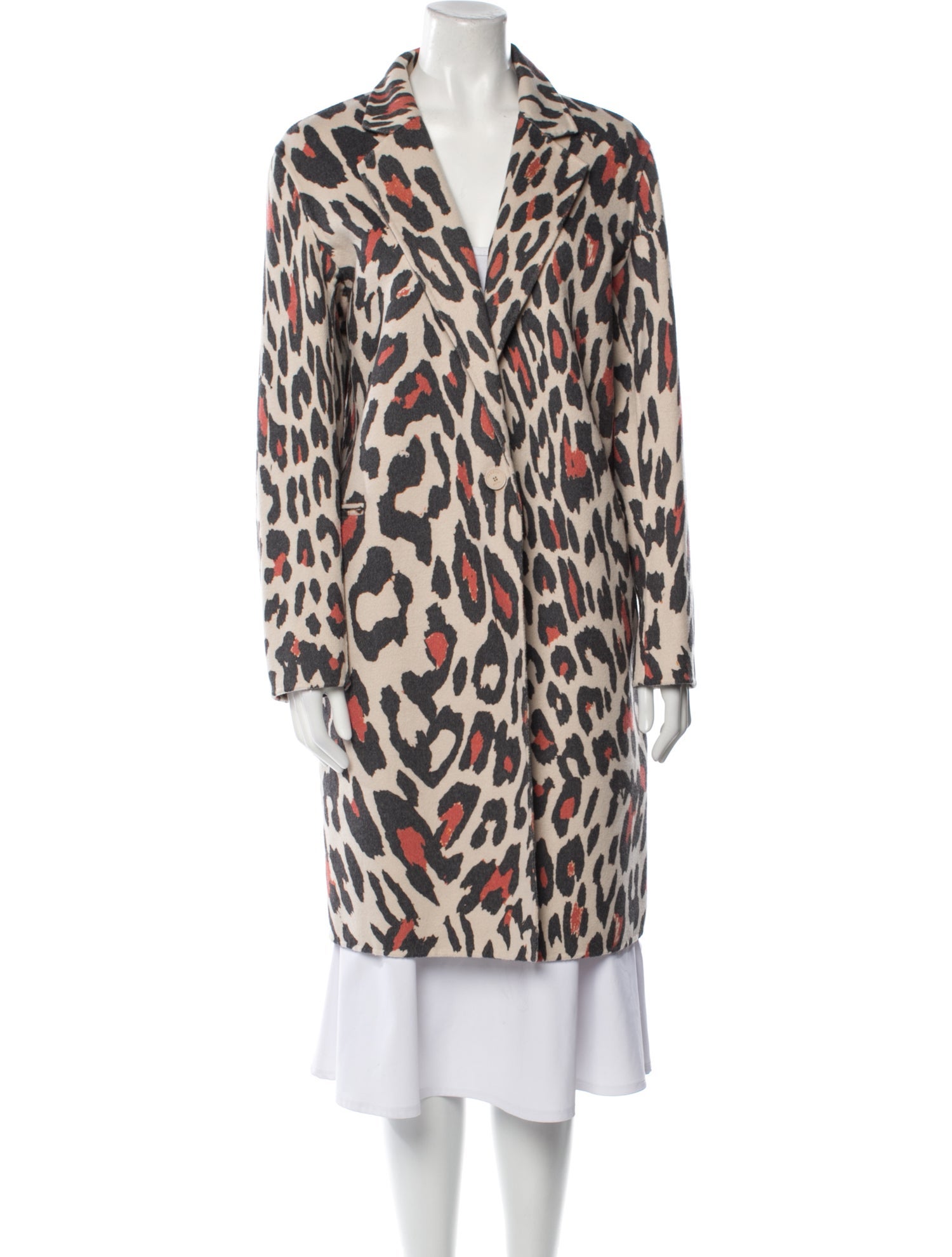Sandro Wool Animal Print Faux Fur Coat