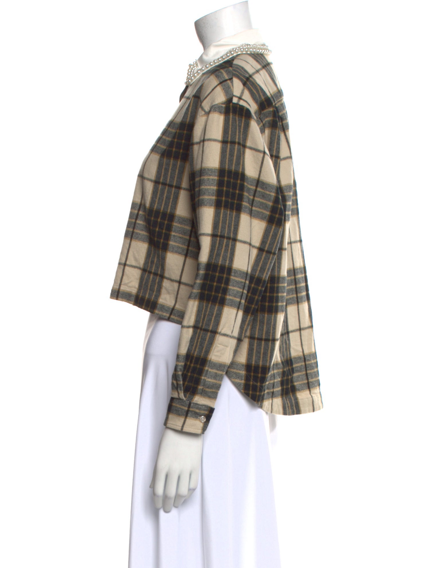 Sandro Plaid Print Long Sleeve Crop Top