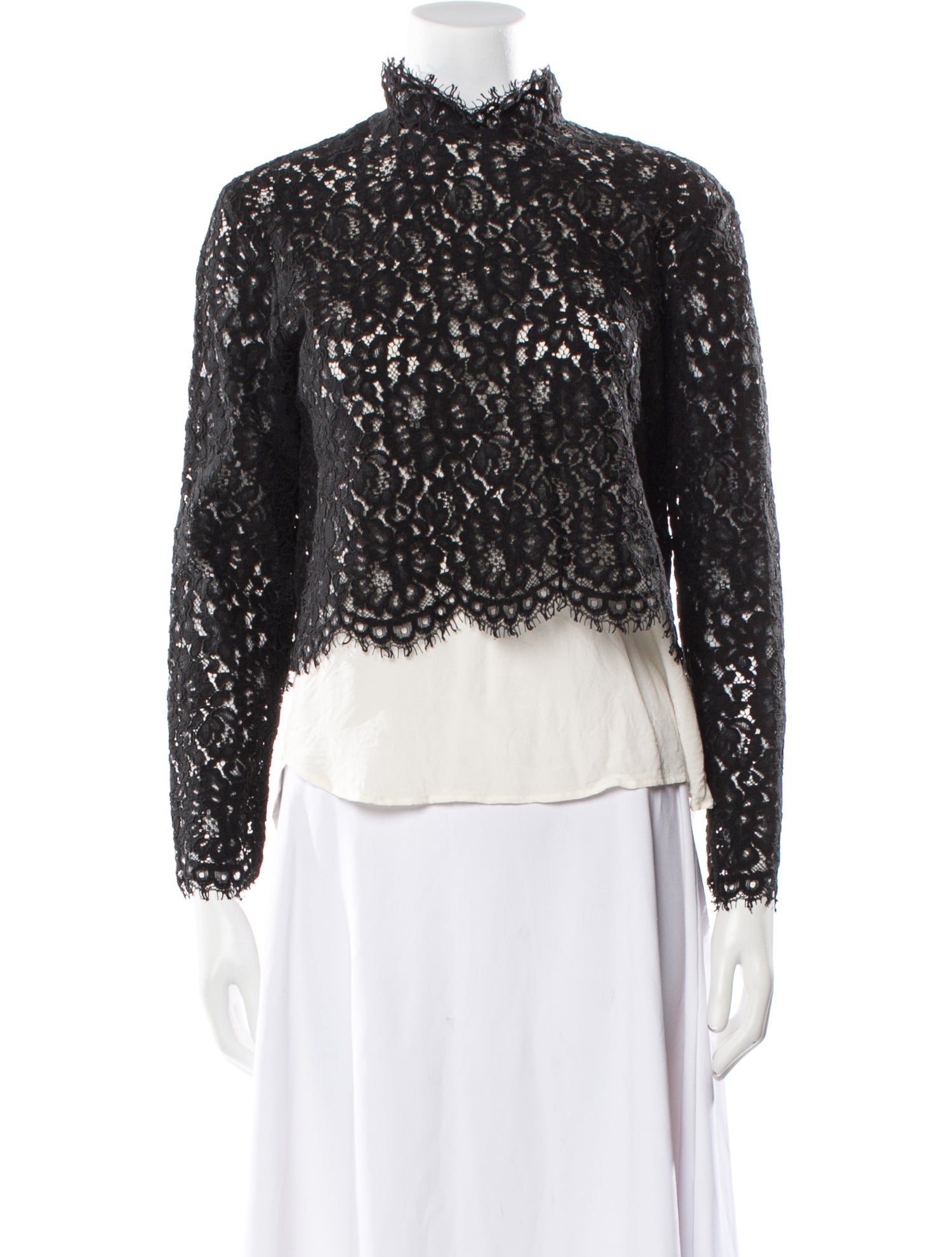 Sandro Lace Pattern Mock Neck Top