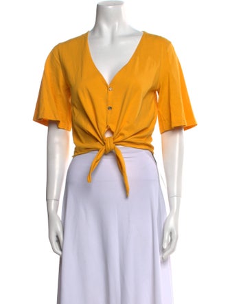 Sandro V-Neck Short Sleeve Crop Top