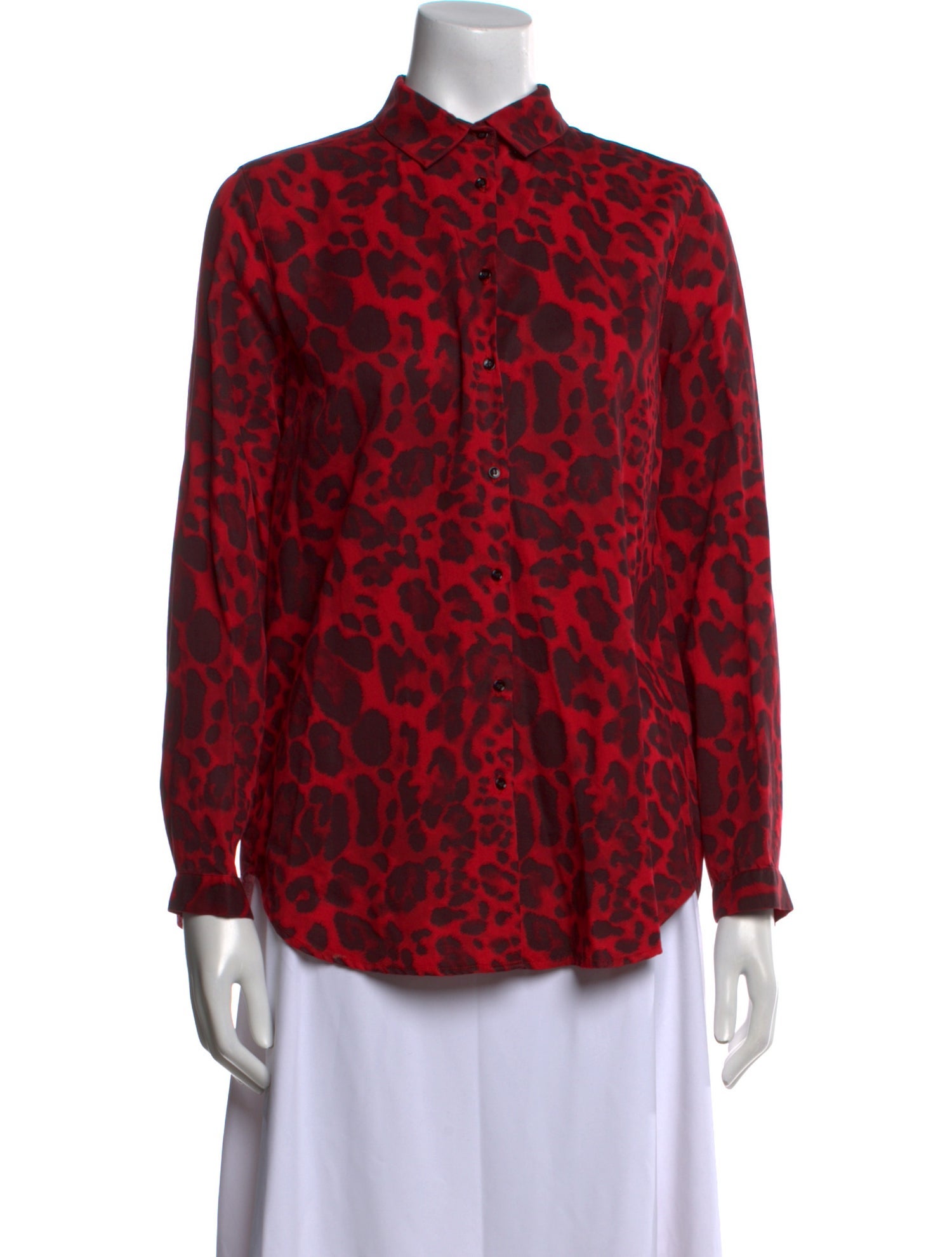 Sandro Animal Print Mock Neck Button-Up Top