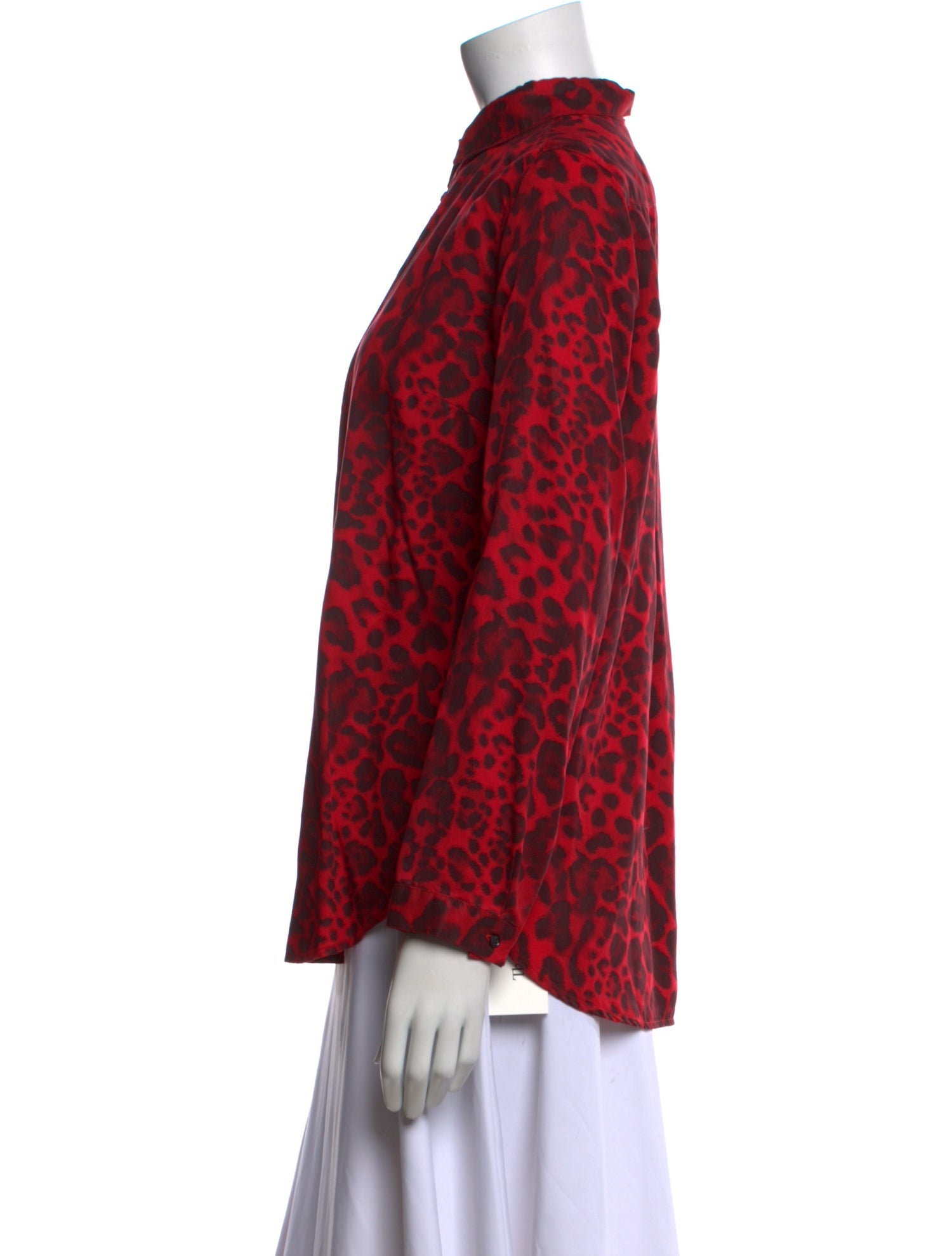 Sandro Animal Print Mock Neck Button-Up Top