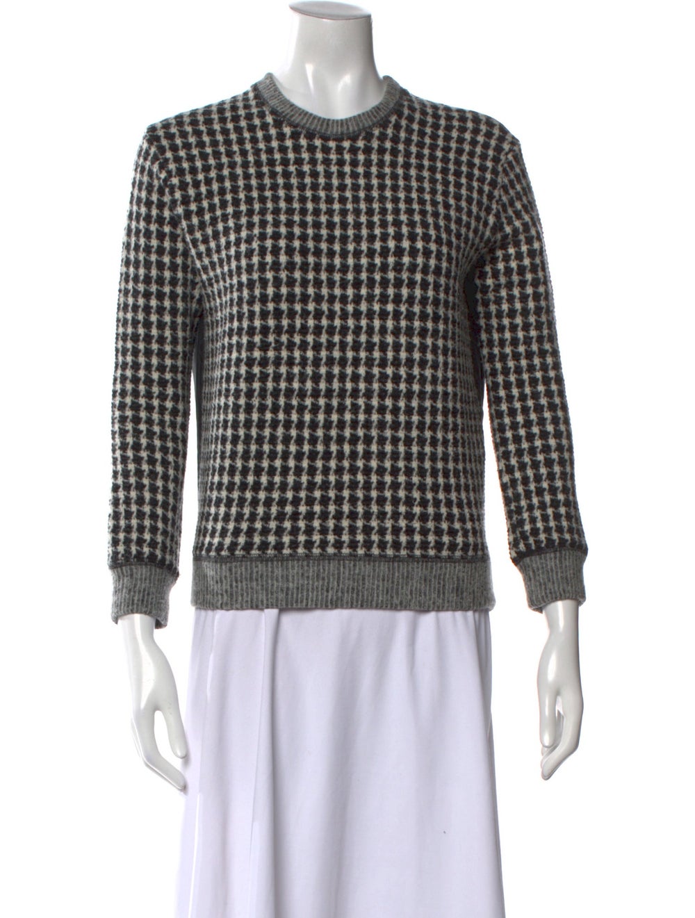 Sandro Wool Pullover Neutrals Houndstooth Print L… - image 1
