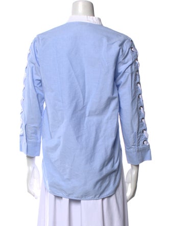 Sandro Mock Neck Three-Quarter Sleeve Button-Up Top