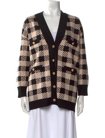 Sandro Plaid Print V-Neck Sweater