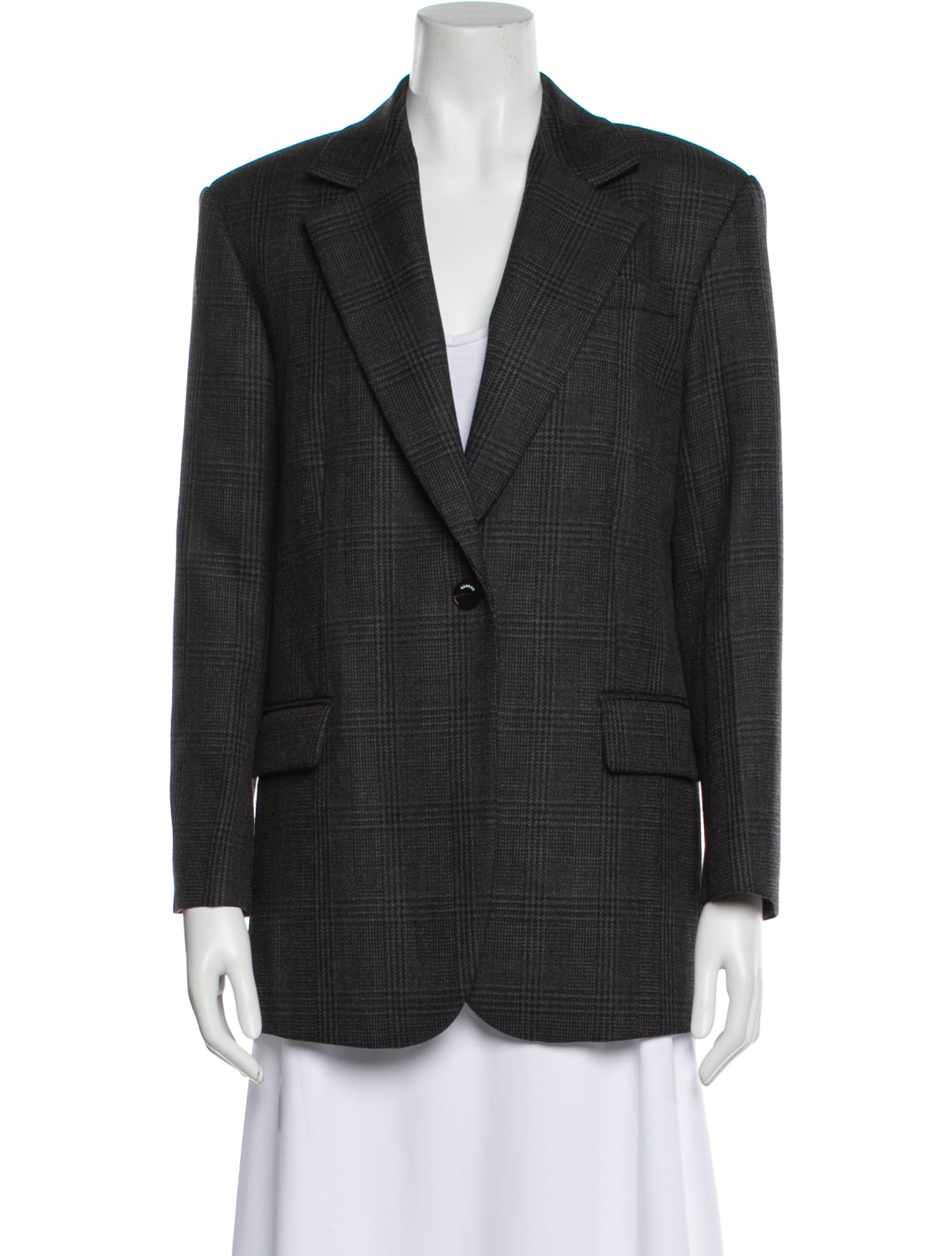 Sandro Virgin Wool Plaid Print Blazer