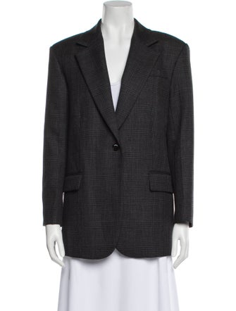 Sandro Virgin Wool Plaid Print Blazer