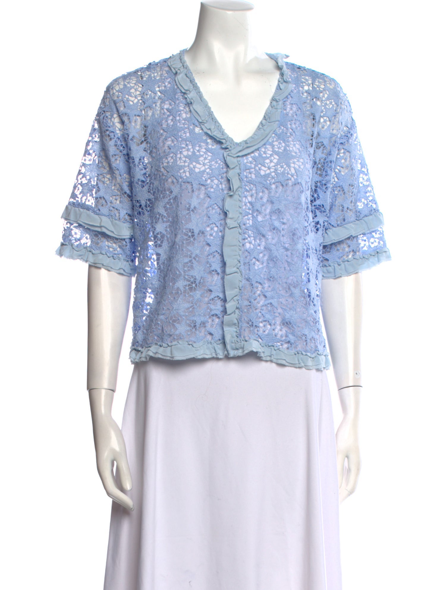 Sandro Lace Pattern V-Neck Crop Top