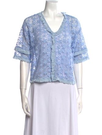 Sandro Lace Pattern V-Neck Crop Top