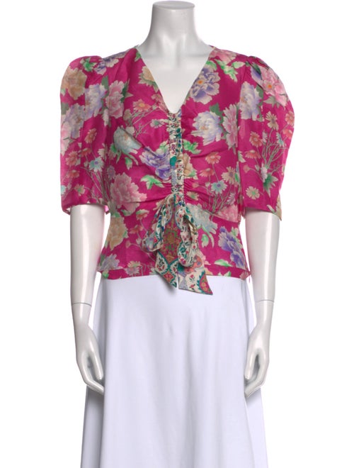 Sandro Linen Floral Print Crop Top