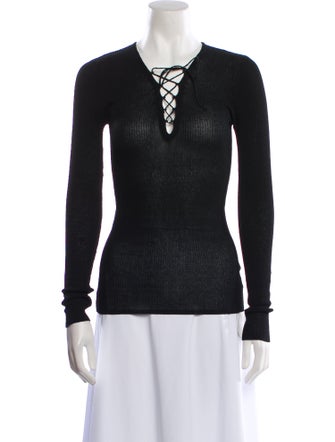 Sandro V-Neck Long Sleeve Top